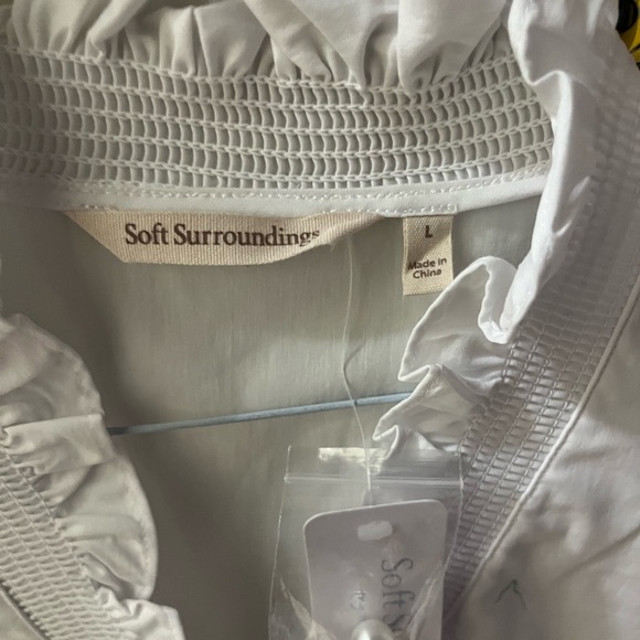 NWT SOFT SURROUNDINGS WHITE BLOUSE, ruffle, pearl buttons. - Picture 3 of 5